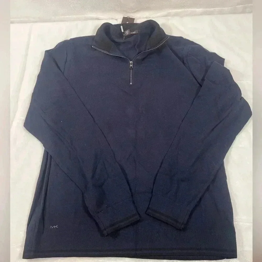 Michael Kors Men's 1/4 Zip Pullover Sweater Tipped Mock-Neck